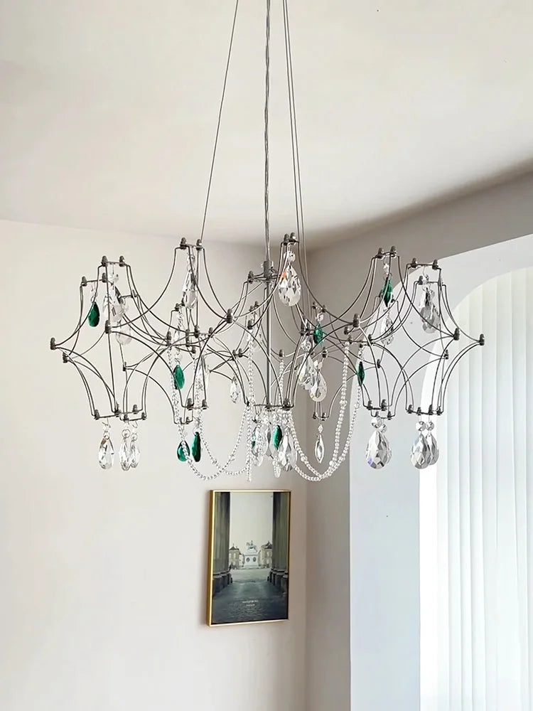 French Luxury Green Crystal Led Chandeliers Romantic Art Dining Room Decor  Pendant Light Lighting Bedroom Hanging Lamp Fixtures