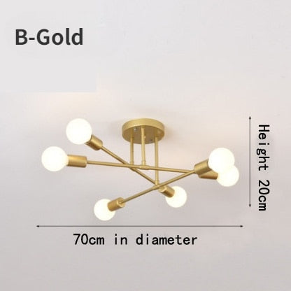 Modern Chandelier Nordic Semi Flush Mount Ceiling Lamp Brushed Antique Gold Home Decor Lighting Fixture