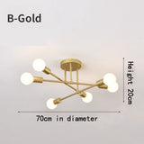 Modern Chandelier Nordic Semi Flush Mount Ceiling Lamp Brushed Antique Gold Home Decor Lighting Fixture