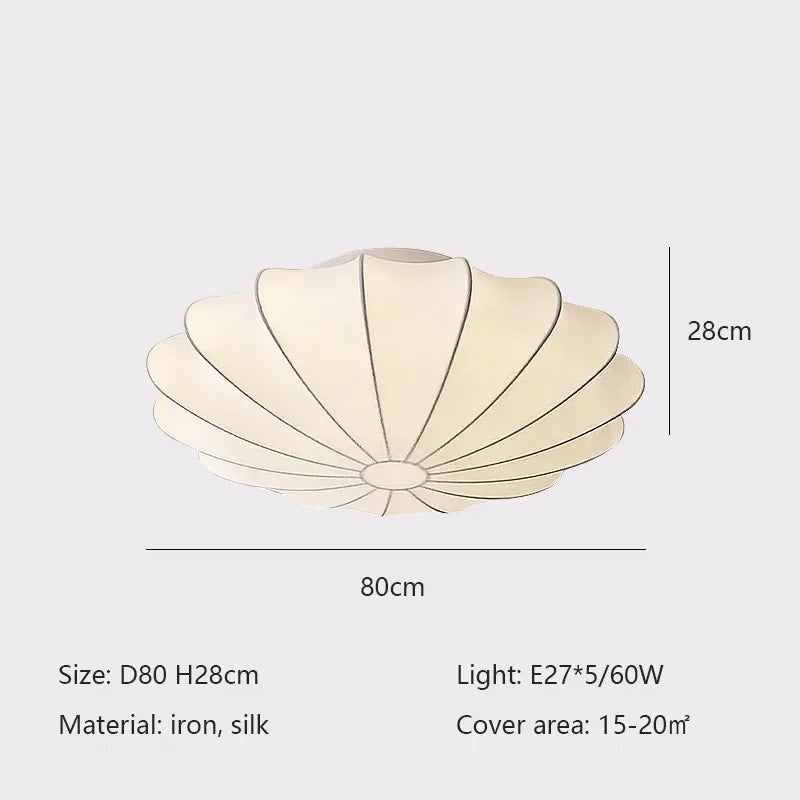 Nordic Wabi Sabi Silk Ceiling Light - Round LED Japandi Lamp for Living Room