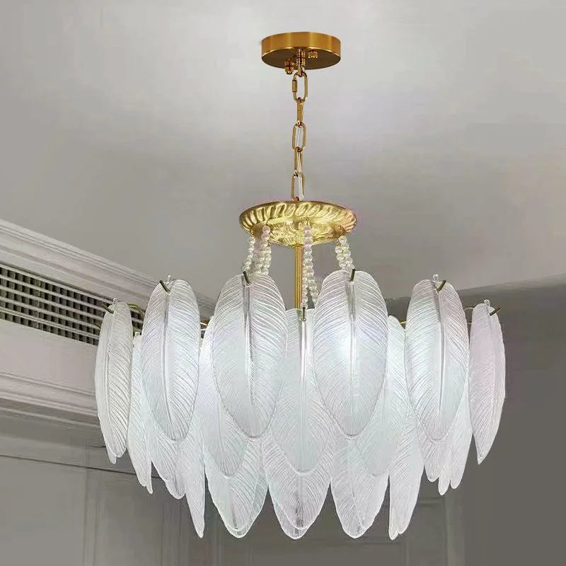 French Feather Chandelier Modern Luxury Glass Lamp For Living Room Restaurat Bedroom Villa Kitchen Home Decor Hotel Hall Lamp