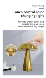 Retro Mushroom LED Night Light Touch Sensor Rechargeable Desk Lamp for Bedroom Restaurant Bar Decor Reading Lighting