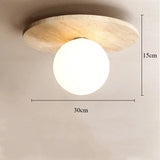 High Quality Natural Stone Ceiling Light Travertine Downlight with Glass Ball Wabi Sabi Milk Oil Wind Home LED Ceiling Ligh