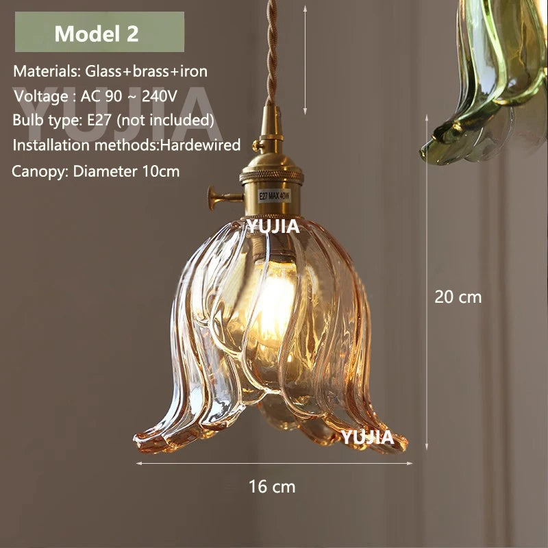 Vintage Amber Glass Pendant Light - Retro Brass Adjustable Hanging Hanging Lamp