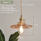 Vintage Amber Glass Pendant Light - Retro Brass Adjustable Hanging Hanging Lamp