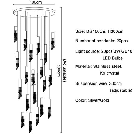 Modern Chrome Crystal LED Chandelier Luxury Large Cristal Staircase Hanging Fixture For Hallway Lobby Long Indoor Ceiling Lustre