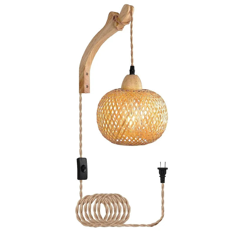 Bamboo Lantern Wall Lamp Natural Rattan Wicker E27 Chandeliers Hand-Woven Bamboo Room Decors Lampshades Wall Light Fixtures