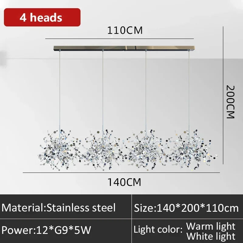 Modern Creative Stainless Steel Chrome Leaf LED Chandrlier Living Room Restaurant Pendant Lamp Display Window Bar Decor Lighting