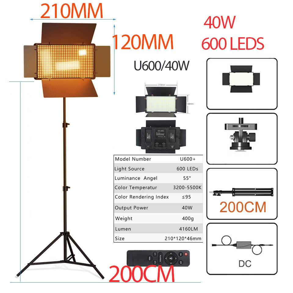 U800 LED Photo Studio Light For Tiktok Youbute Game Live Video Lighting 40W/50W Portable Video Recording Photography Panel Lamp