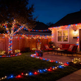 Patriotic Red White Blue LED String Lights - Solar Powered 4th of July Decor