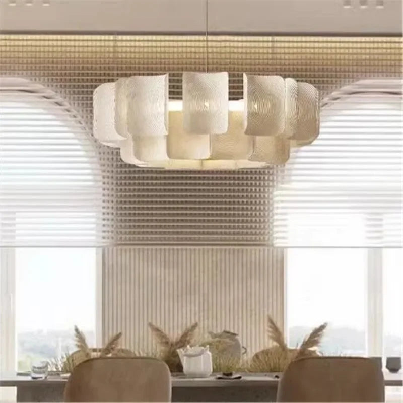 Nordic Wabi-Sabi Tiered Acrylic LED Pendant Light - White Minimalist Ceiling Chandelier Lamp Fixture for Dining Room, Kitchen Island & Lobby Decor