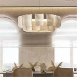 Nordic Wabi-Sabi Tiered Acrylic LED Pendant Light - White Minimalist Ceiling Chandelier Lamp Fixture for Dining Room, Kitchen Island & Lobby Decor