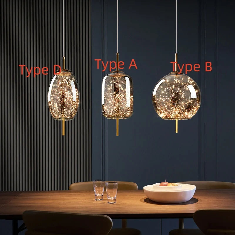 Nordic Luxury Creative Pendant Light Art Glass Minimalist Dining Table Lamp Bar Counter Influencer Bedside Dining Room Lighting