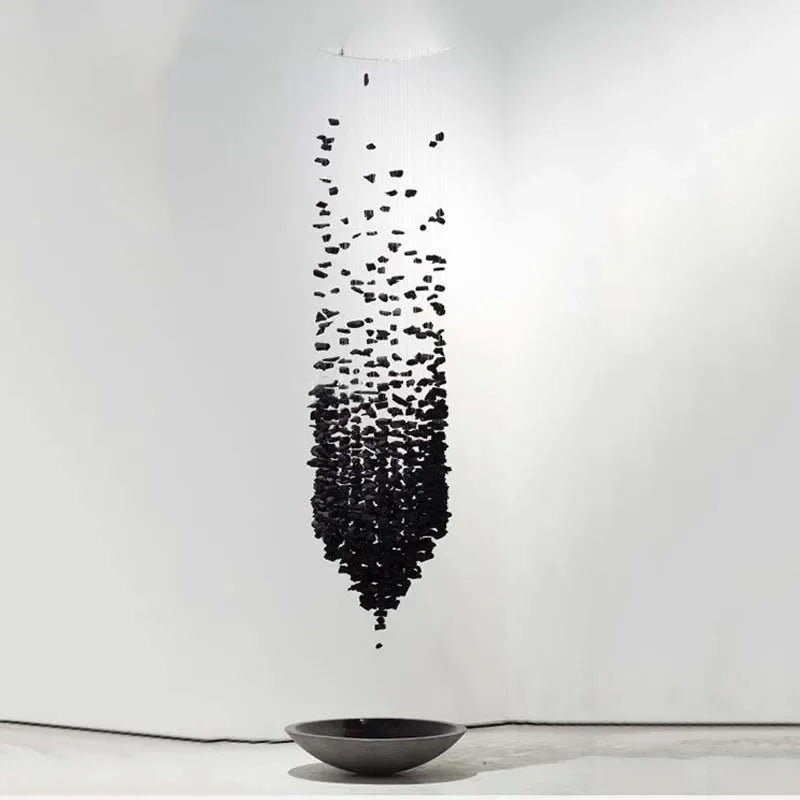 Black Art Crystal Chandelier Modern Stone LED Hanging Lamp for Hallway Lobby Staircase Villa Home Decor