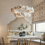 French Round Floral Pendant Lamp Cream Style Resin Hanging Light Parlor Bedroom Office LED Dining Room Double Layer Chandelier