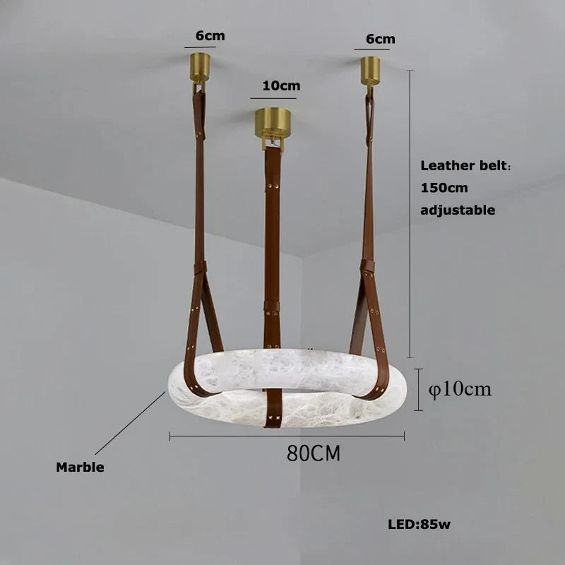 2026 Circular Marble Leather LED Hanging Lamp Modern Bedroom Living Room Main Light Fixture Nordic Faux Marble Pendant Light