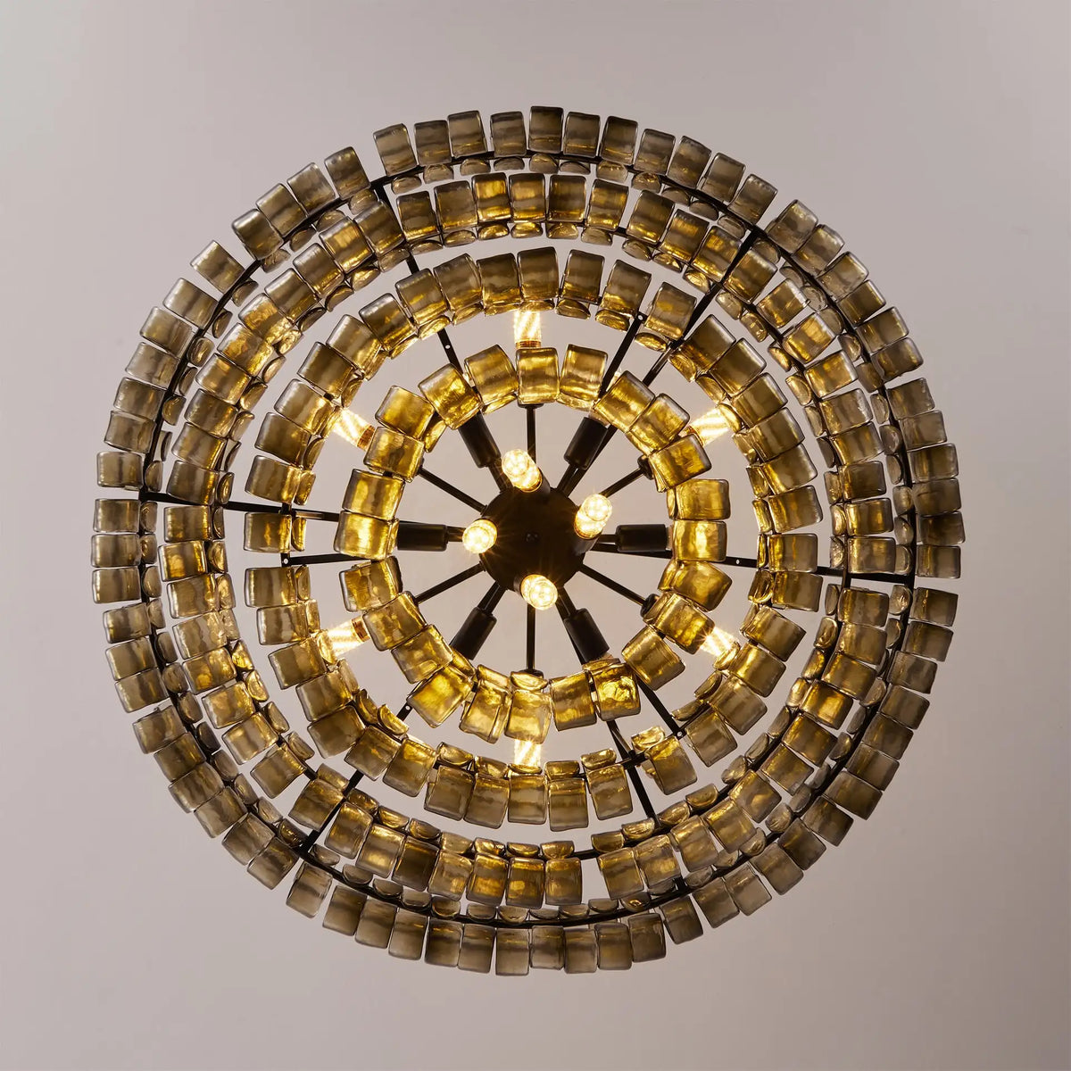 Luxury Murano Glass Multi-Tier Round Pendant Chandelier (Copper Frame) - Elegant Ceiling Light Fixture for Living Room & Dining Room Decor