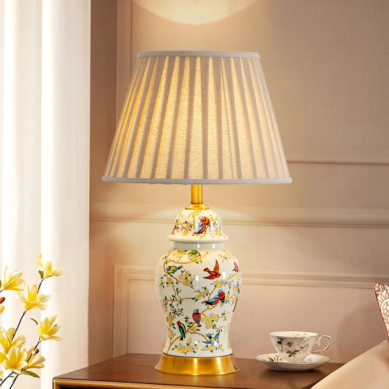 Magpie Chinese Flower And Bird Ceramic Table Lamp Living Room Bedroom Study Lamp Modern Retro Warm Table Lamp Bedside Lamp
