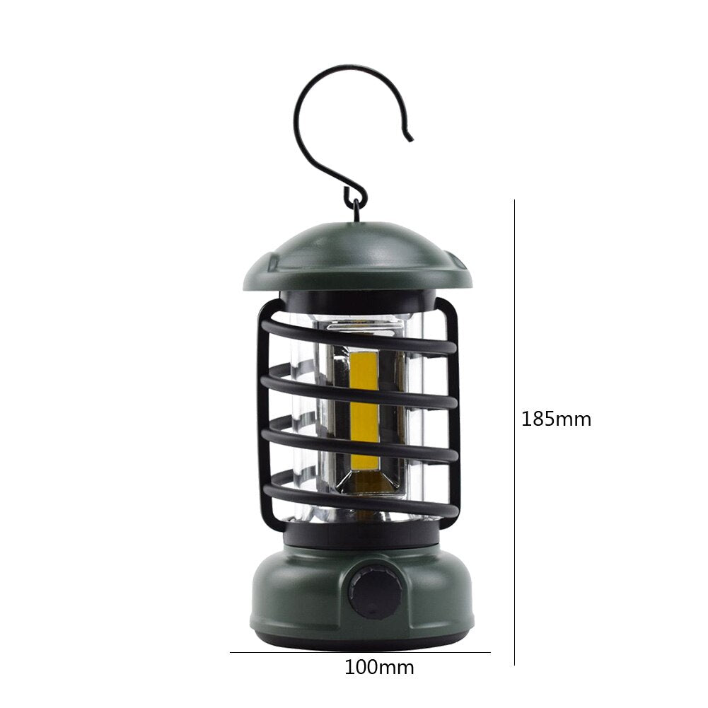Portable Retro Camping Lantern Emergency COB Camping Light Waterproof Lightweight Tent Lamp with Hook for Outdoor Hiking BBQ
