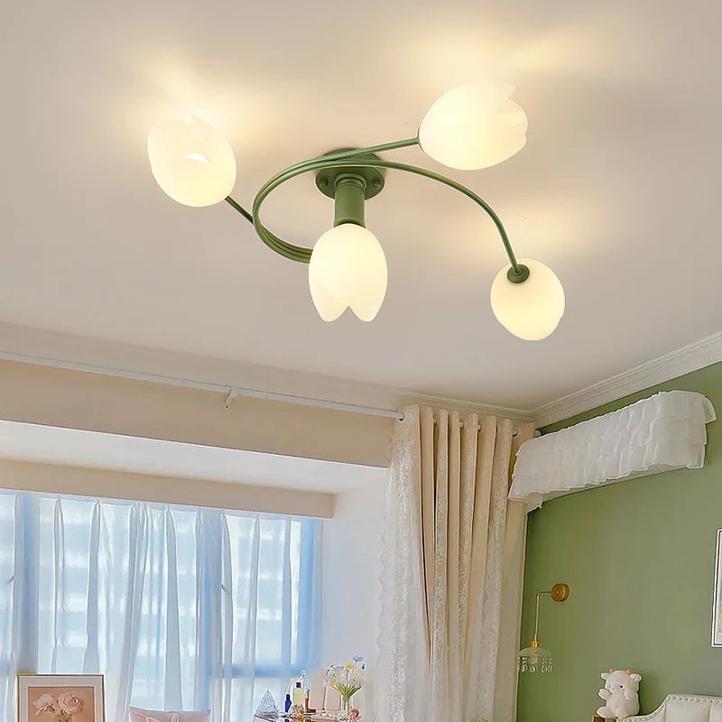 Ceiling Lights Bedroom LED Simple Modern Girl Children's Room Petal Decor Indoor Nordic Style Light Fixture Green