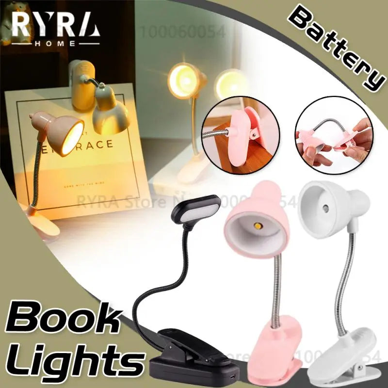 LED Eye Protection Book Night Light Adjustable Mini Clip-On Study Desk Lamp Battery Powered Flexible For Travel Bedroom Reading