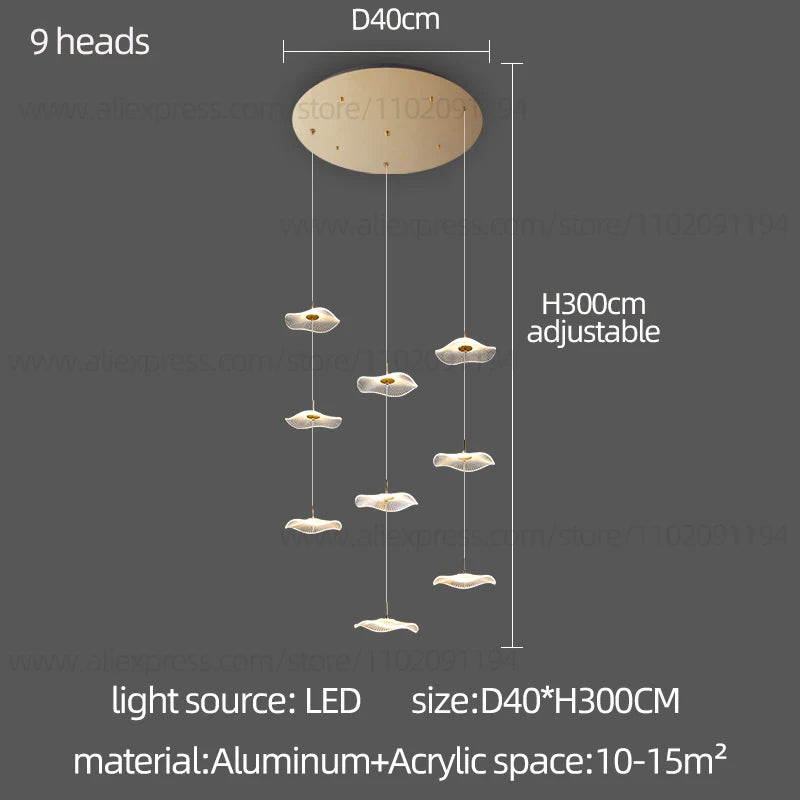 Led Staircase Pendant Lamp Modern Circular Lotus Leaf Living Room Chandelier Designer Villa Style Large Penthouse Chandelier
