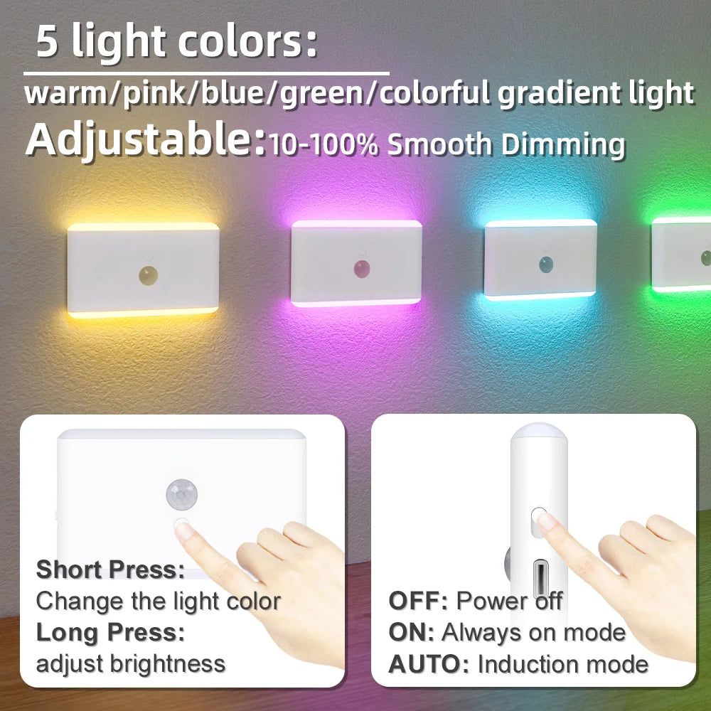 Wireless LED Motion Sensor Night Light - 3-Mode Dimmable Battery Powered Lamp