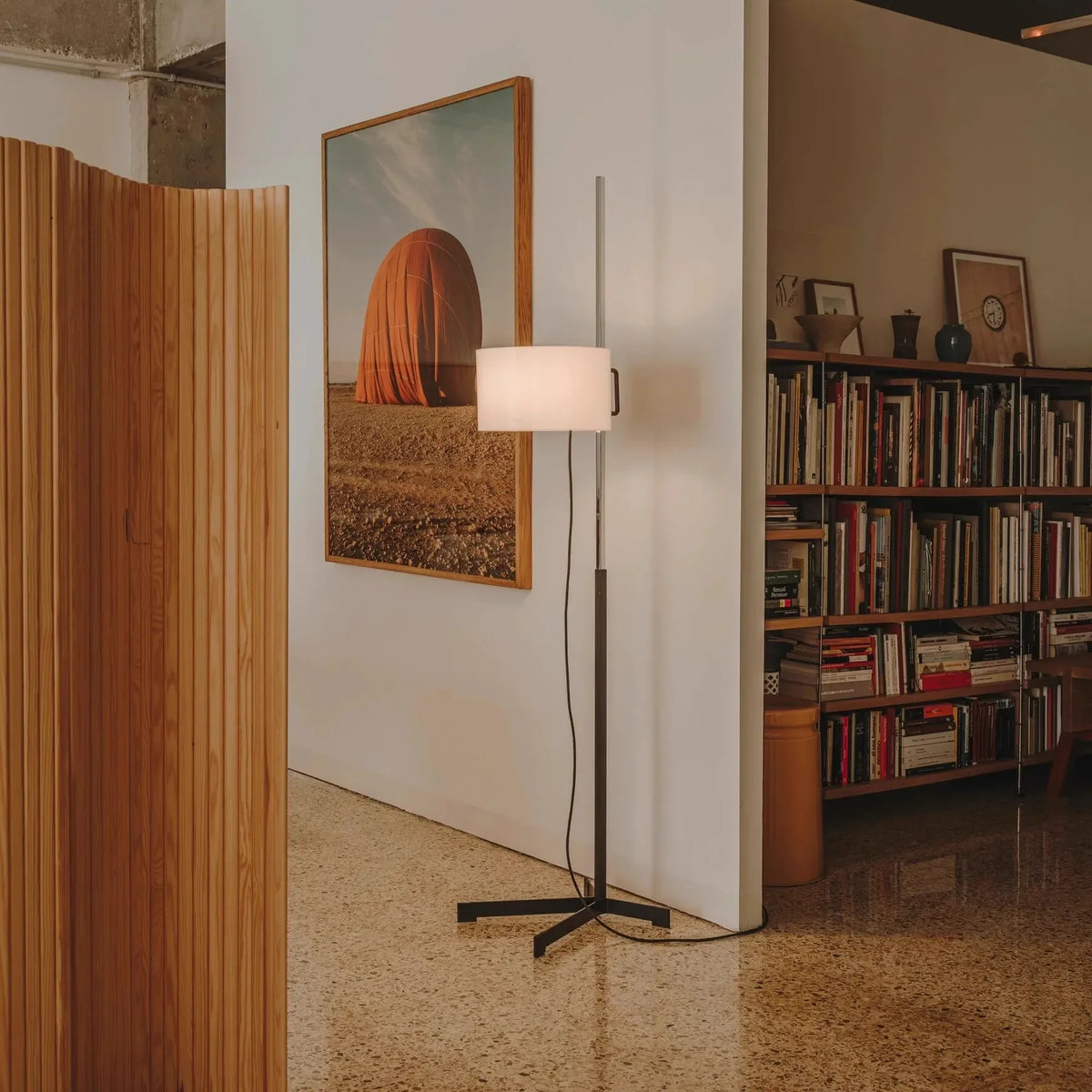 Spanish Designer Floor Lamp with E27 Light Bulb Metal Body Fabric Shade Height Adjustable