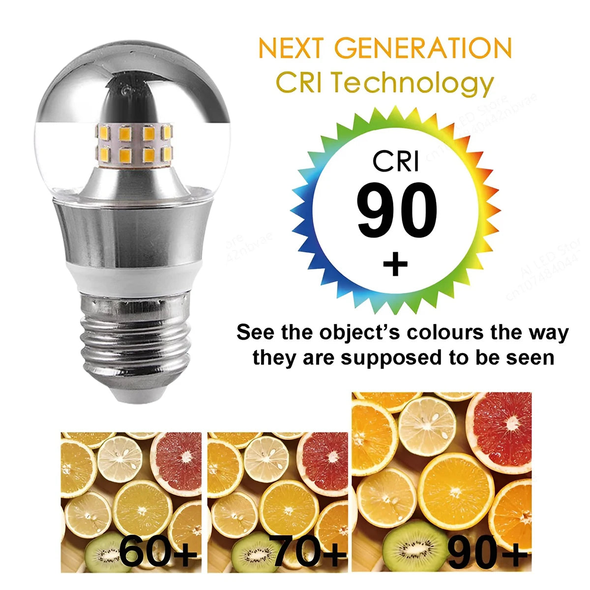 Half Silver Mirror LED Bulb - G45 Crown Silver Globe for Vanities & Pendants