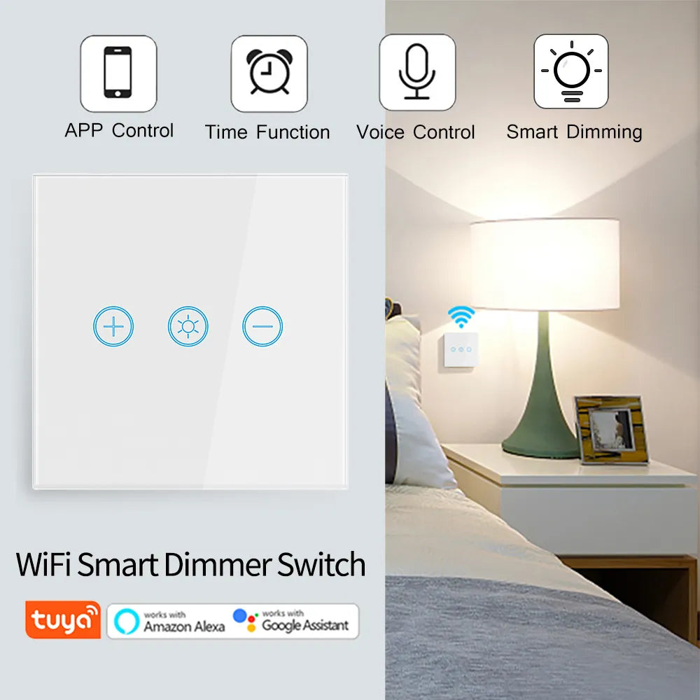 EU WiFi Smart Glass Panel Wall Touch Switch Light Dimmer Switch Smart Life Tuya APP Remote Control for Alexa Google Home