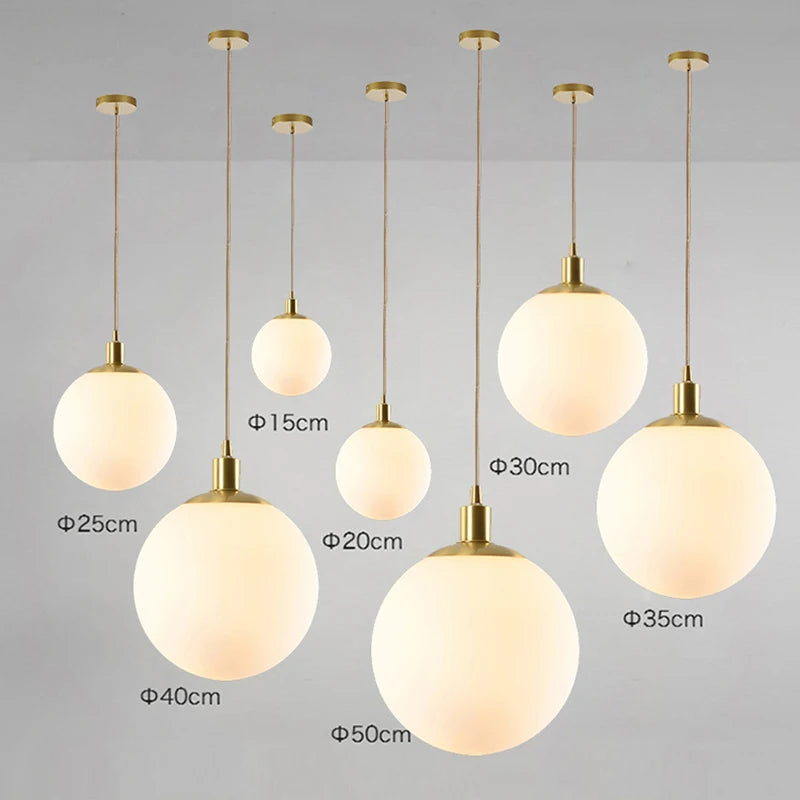 Modern Glass Ball Pendant Lights White Globe Hanging Lamps Bar Restaurant Decor Luminaire Bedroom Light LED Pendant Lamp