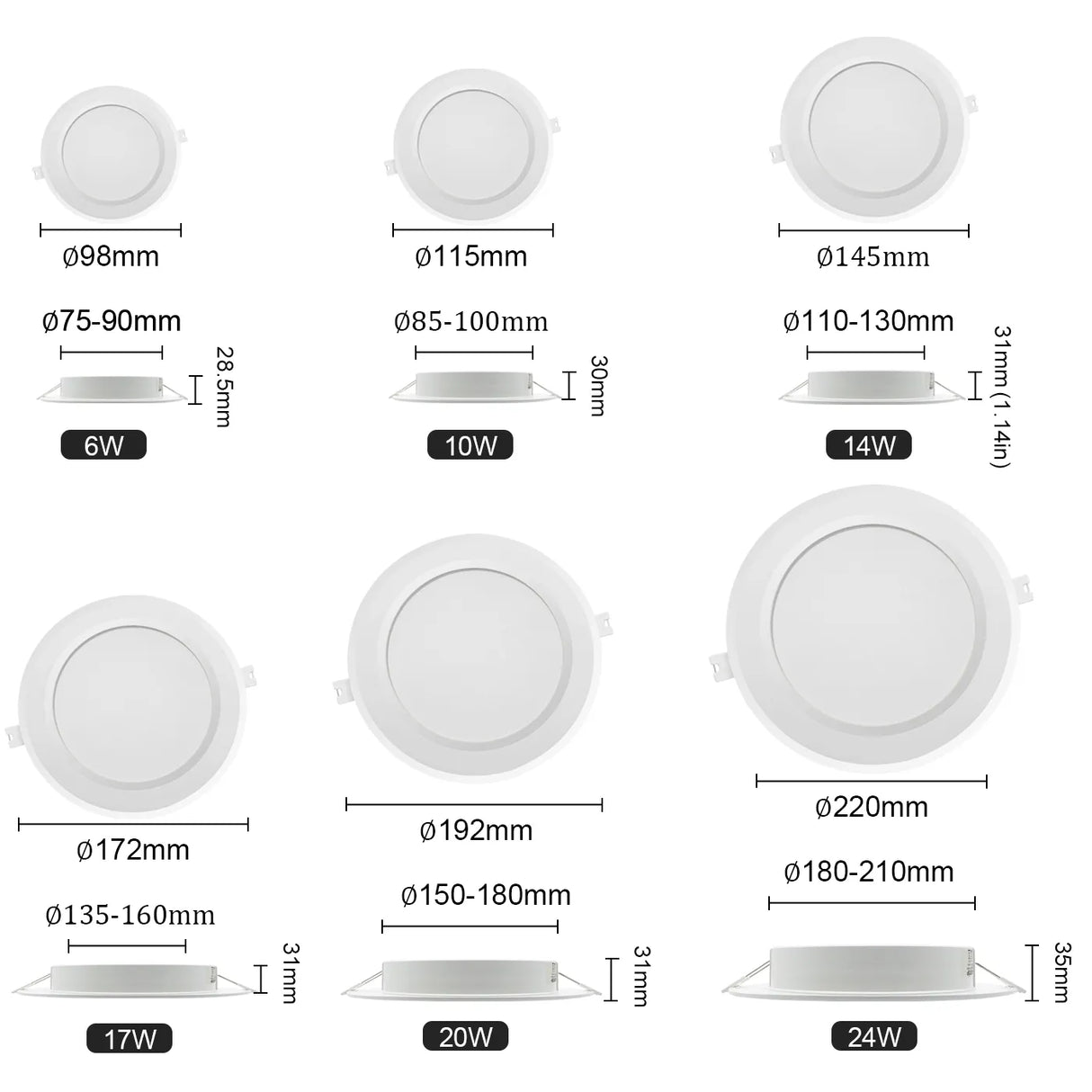LED Downlight 110V 220V Ceiling Light 17W 20W 24W Recessed Led Down light Round Panel Light Spotlight Indoor Lighting