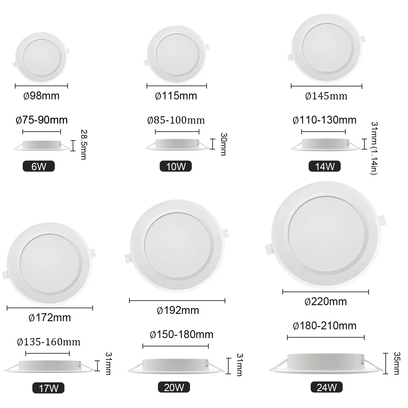LED Downlight 110V 220V Ceiling Light 17W 20W 24W Recessed Led Down light Round Panel Light Spotlight Indoor Lighting