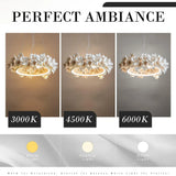 French Round Floral Pendant Lamp Cream Style Resin Hanging Light Parlor Bedroom Office LED Dining Room Double Layer Chandelier