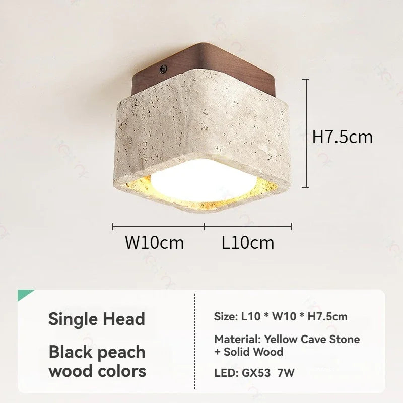 Square Yellow Travertine LED Recessed Ceiling Light - No Main Lamp Grid Spotlight Fixture for Living Room, Bedroom & Hallway