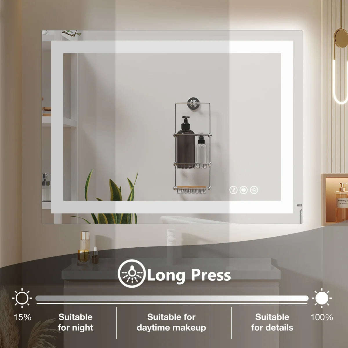 36"x 24"LED Bathroom Vanity Mirror for Wall Memory Function Tempered Glass with Front Light and Backlit For Living Room