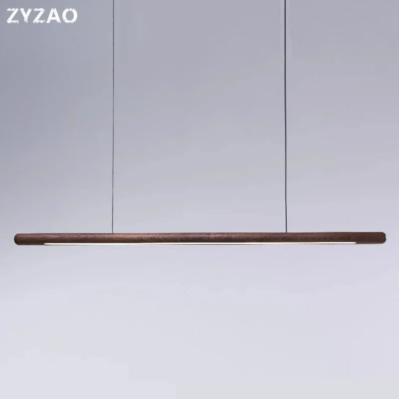 Designer Nordic Restaurant Bar Wood Pendant Lights Black Walnut Minimalist Long Strip Led Hanglamp Home Decor Dining Room Lights
