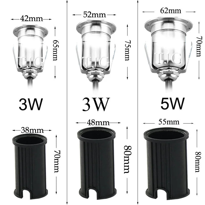IP67 Waterproof Outdoor LED Recessed Inground Light (3W/5W, DC12V/AC220V) - Underground Landscape Spotlight for Steps, Stairs, Decks & Floors