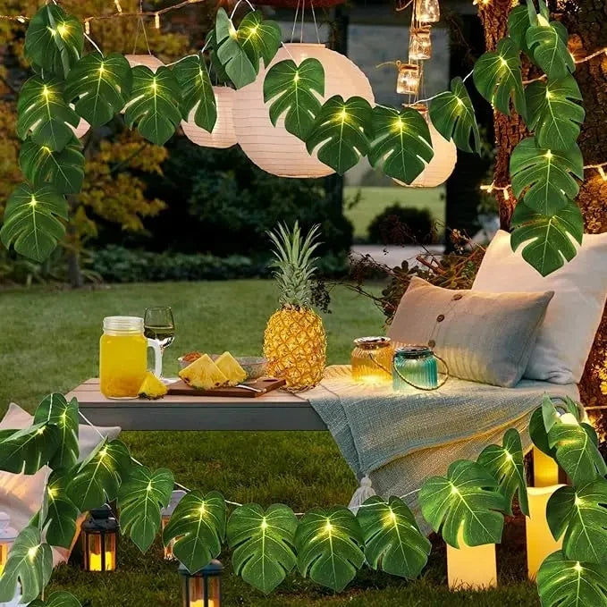Artificial Turtle Leaves LED String Lights for Birthday Hawaiian Luau Party Jungle Beach Theme Wedding Decorations Home Garden