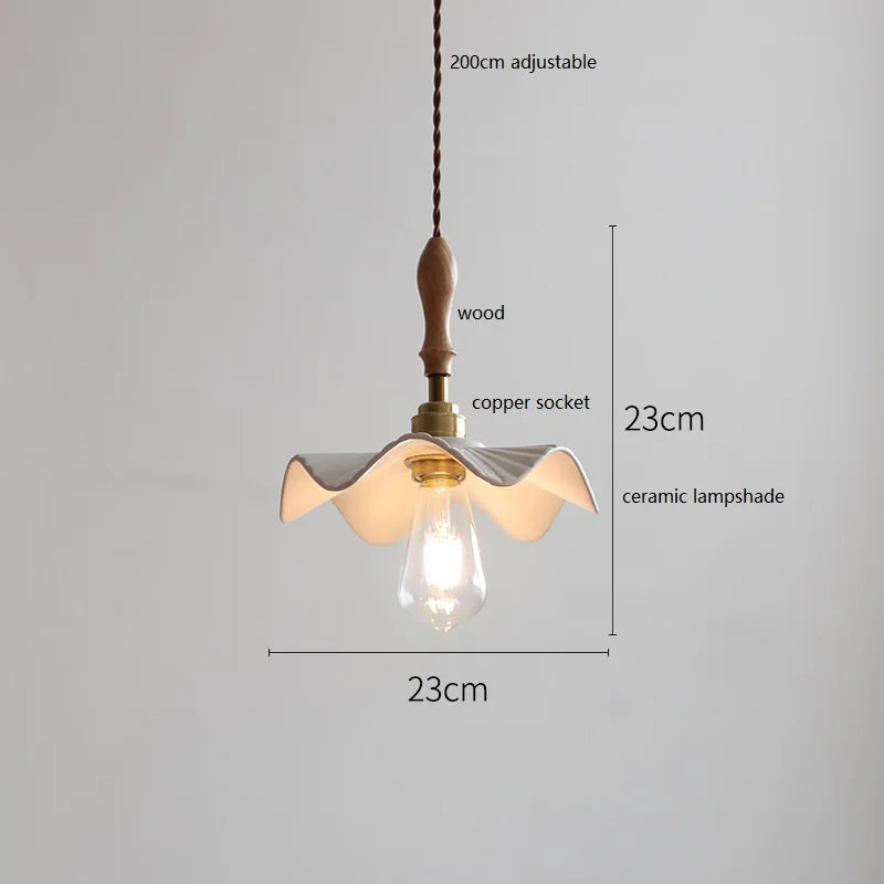 Butterfly Ceramic LED Pendant Lamp Beside Wooden Handle Copper Socket Home Decors Bedroom Dining Living Room Light Hang lamp