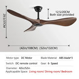DC 35W 52Inch Ceiling Fan 3 ABS Strong Blade Restaurant Fan Support Remote Control 110V 220V Industrial Vintage Ceiling fans