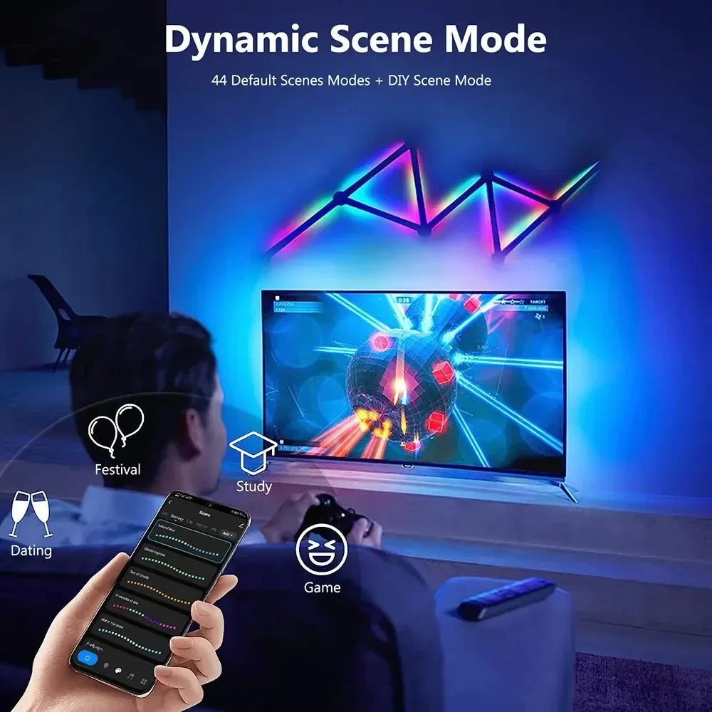 Smart RGB LED Constellation Splicing Wall Lights (Music Sync & APP Control) - DIY Geometric Modular Gaming Room Ambient Backlight & Bedroom Decor