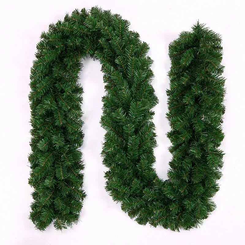 Christmas LED Rattan Garland 2.7m Artificial Xmas Tree Wreath, Decorative Banner for Home Fireplace Door Staircase Party Decor