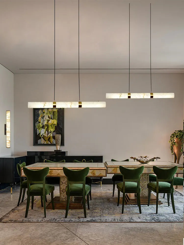 Elevate Your Dinning Room With Our Marble Cylinder Led Pendant Light Dimming Function White Linear Alabaster Gold Silver