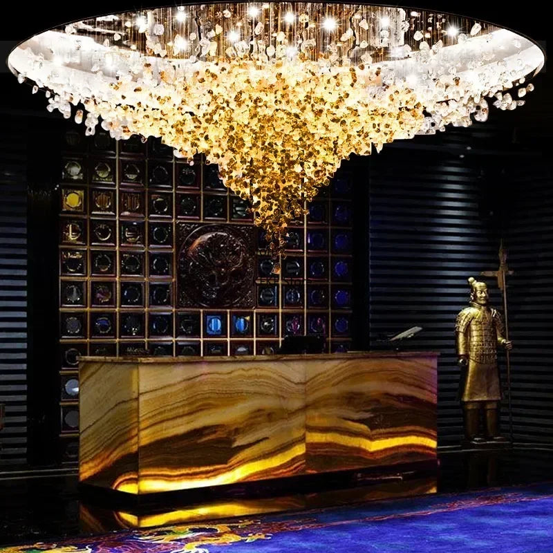 Luxury Large Staircase Led Chandelier Modern Stone Crystal Light Fixture Living Room Long Hallway Lobby Indoor Home Hanging Lamp