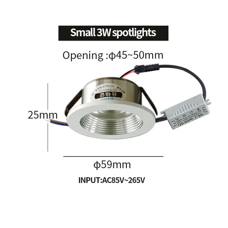 Recessed mini Spotlight 3w LED ceiling light 110 volt 220V indoor embedded small downlight with driver set