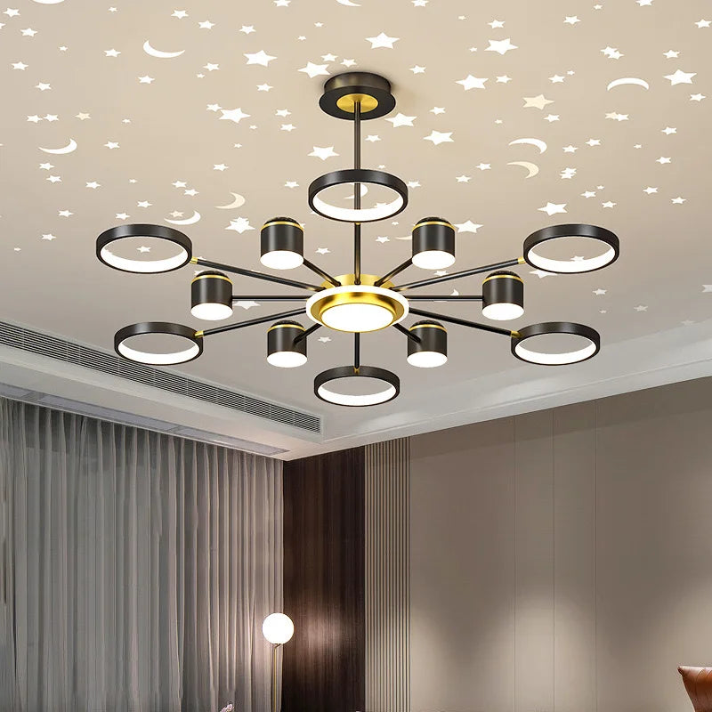 Chandeliers Romantic Starry Modern Ceiling Light Fixture 6 Lights White Creative Home Interior Stepless Ceiling Lamp
