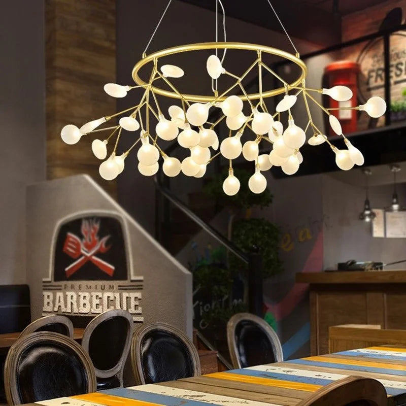 2026 New Nordic Romantic Hanging Living Room Chandelier Lights Modern Firefly Decor Pendant Lamp Round Chandelier Lustre Fixture