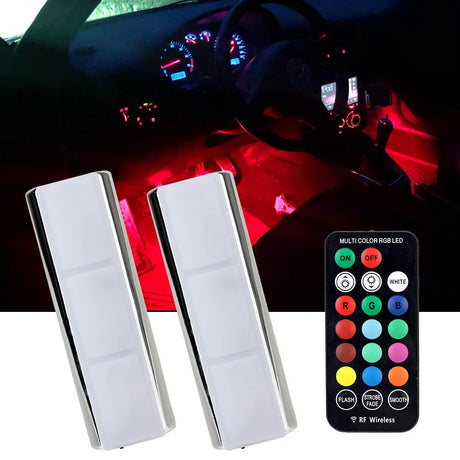 RGB Charging Foot Light LED Wireless Remote 2 PCS Auto Ambient Light Lamp LED Car Decorative Lamp Car Interior Atmosphere Light