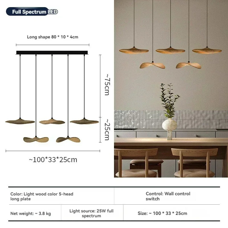 Japanese Wabi Sabi Solid Wood Lamp for Living Dining Room  Villa Duplex Kitchen Island Linear Light 3colors Changeable
